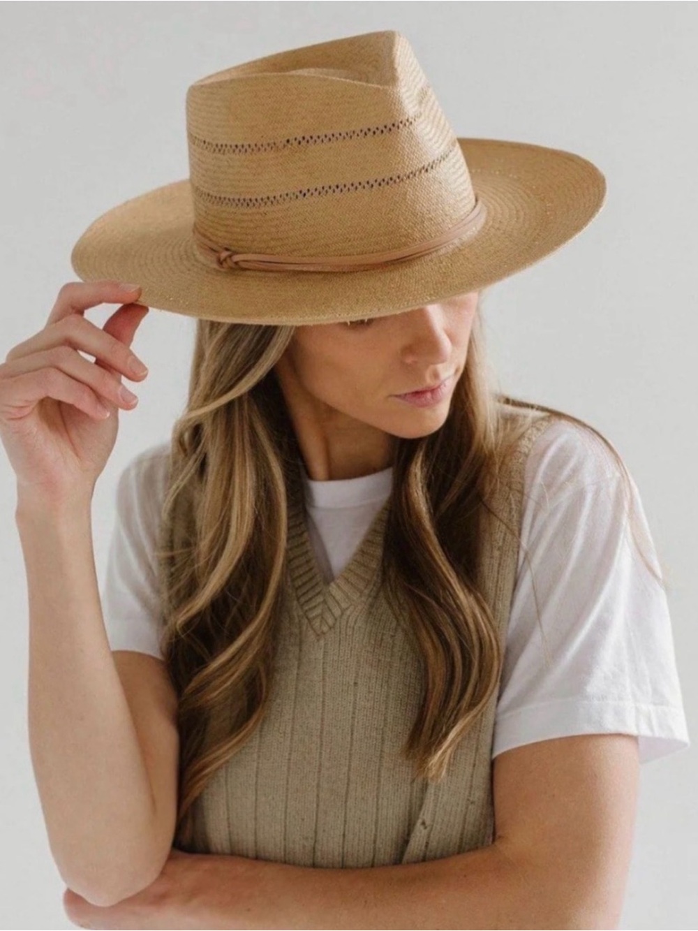 Gigi Pip Arlo Rancher Fedora Straw Hat In Honey Boho Summer Beach Size 57 - Picture 2 of 16